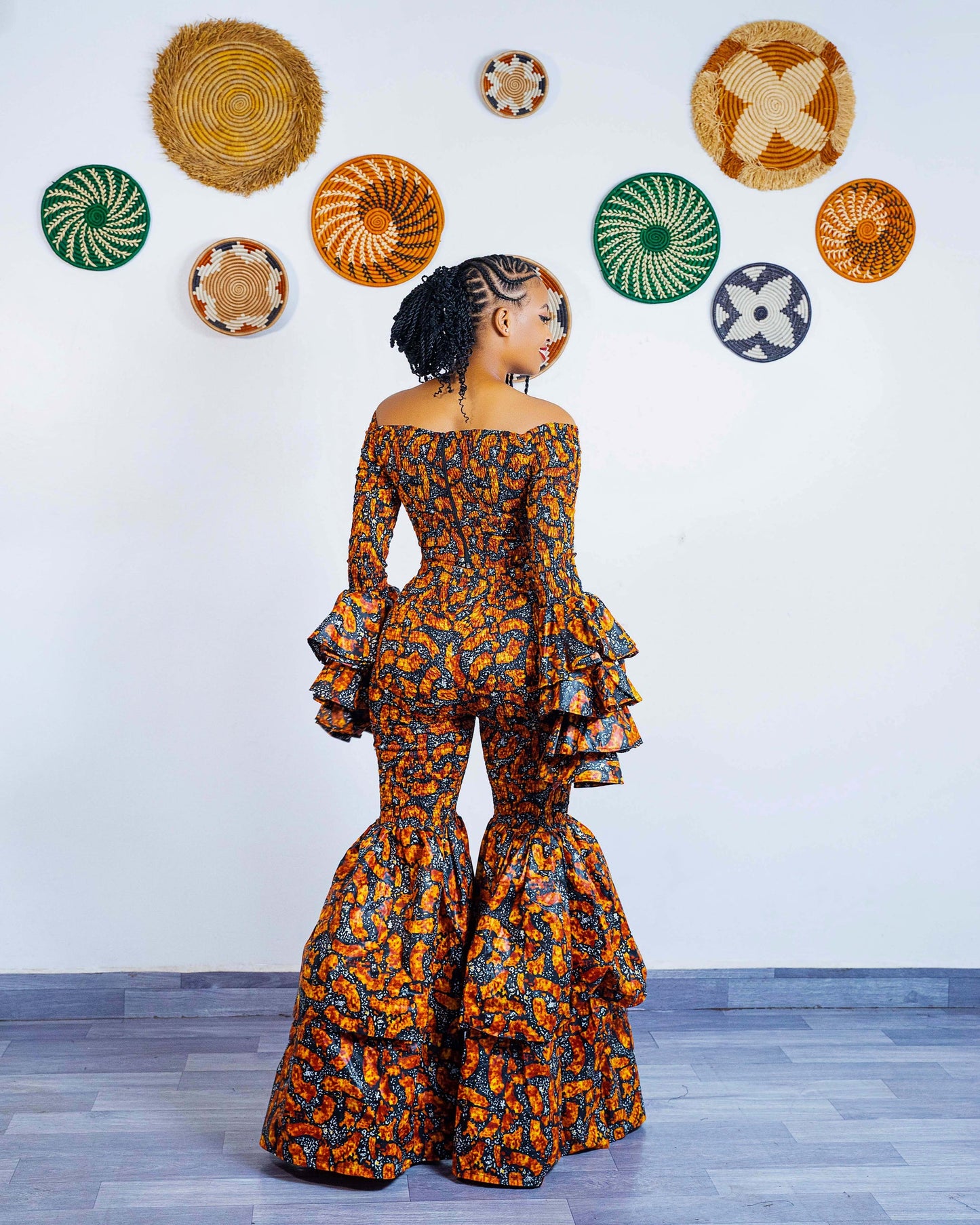 Kimi African Print Bell Bottom Pants - Orange