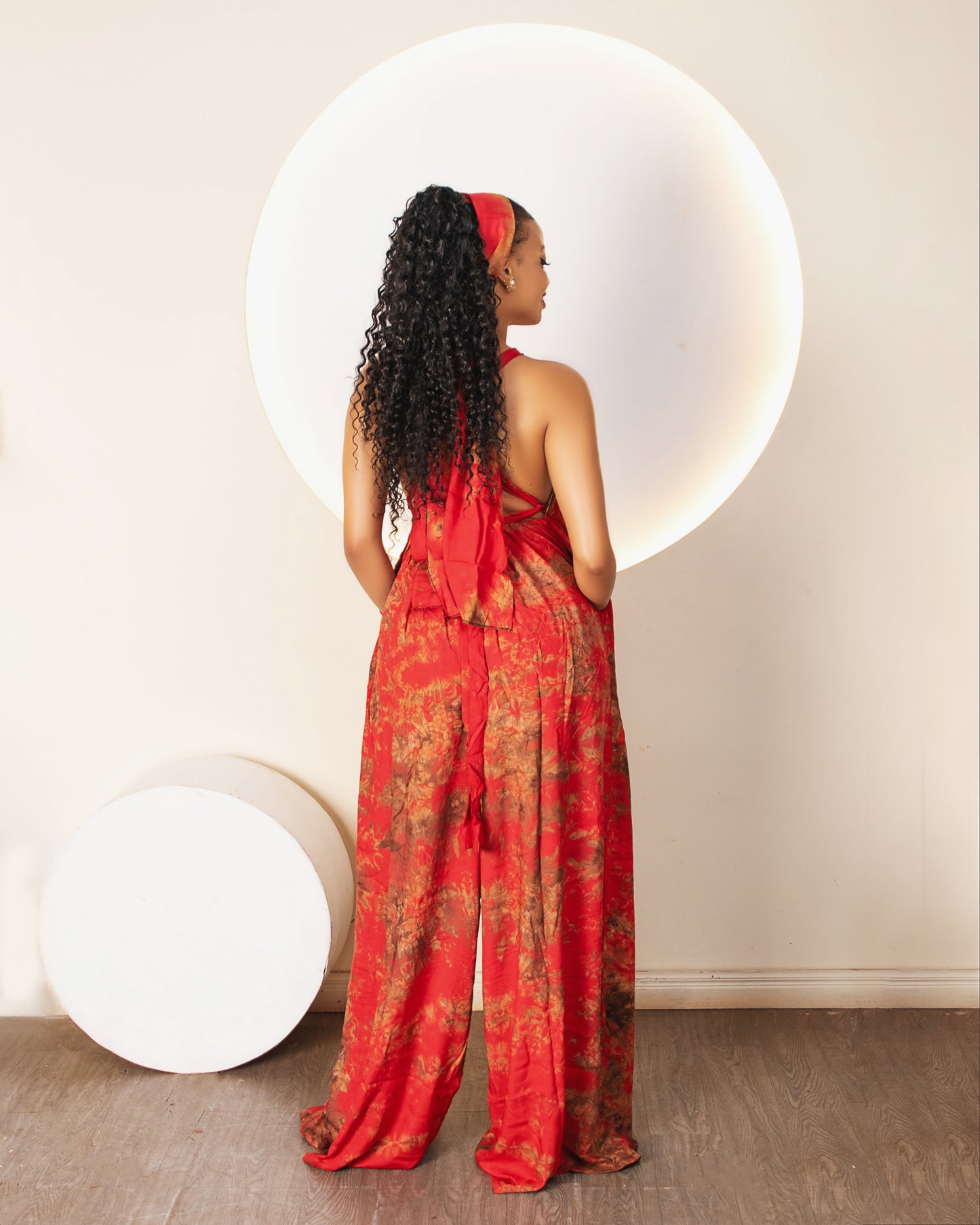Wema Women's Tie-dye Backless Jumpsuit - Red/Orange