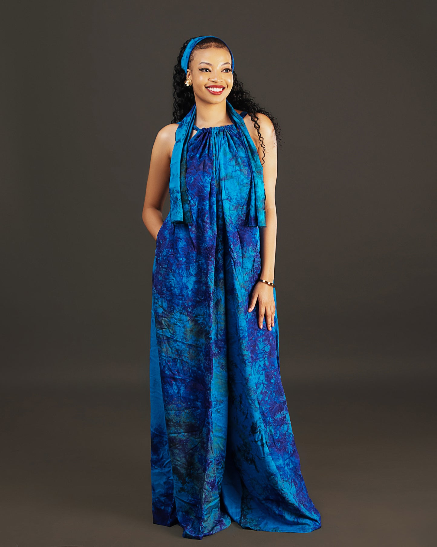 Wema Women's Tie-dye Backless Jumpsuit- Blue