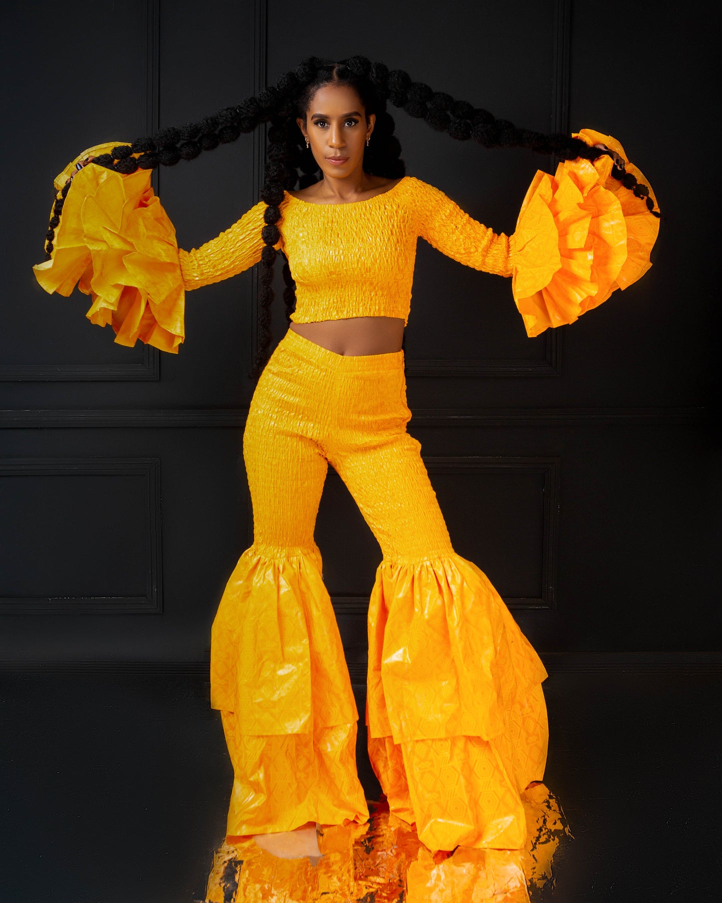 Kimi Ankara Bell Bottom Pant set - Yellow