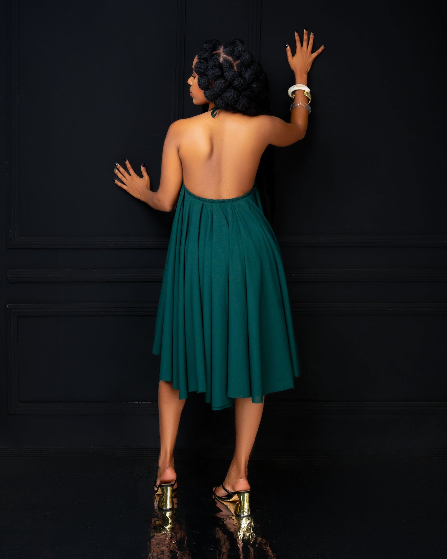 Petal Halter Tie Mini Dress - Emerald