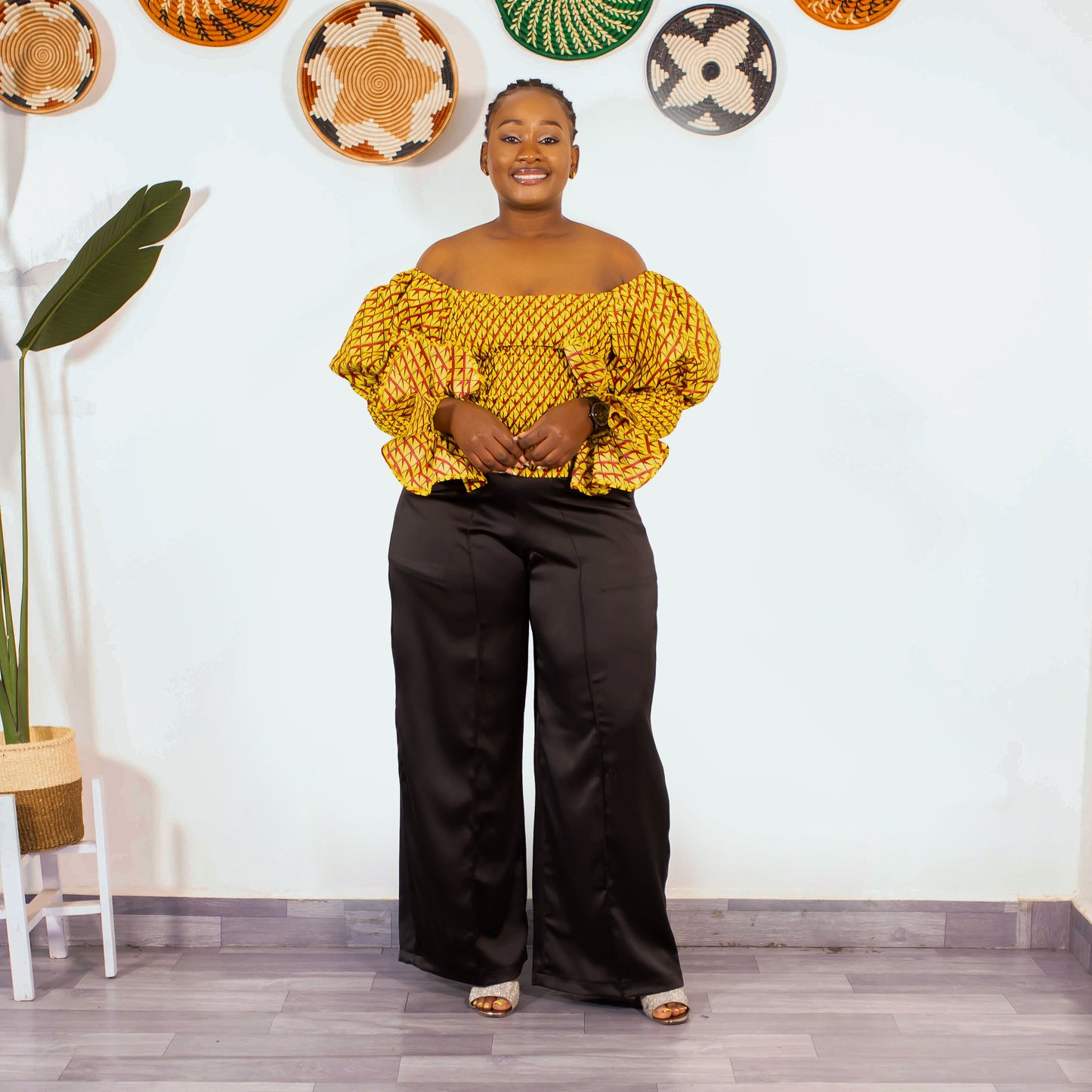 Zara Women's African Print Off-shoulder Top - Yellow