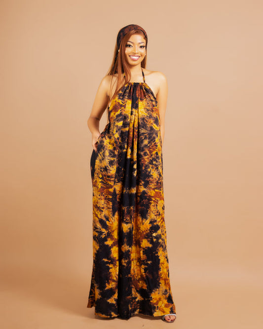 Zia Backless Maxi Dress - Yellow/Black