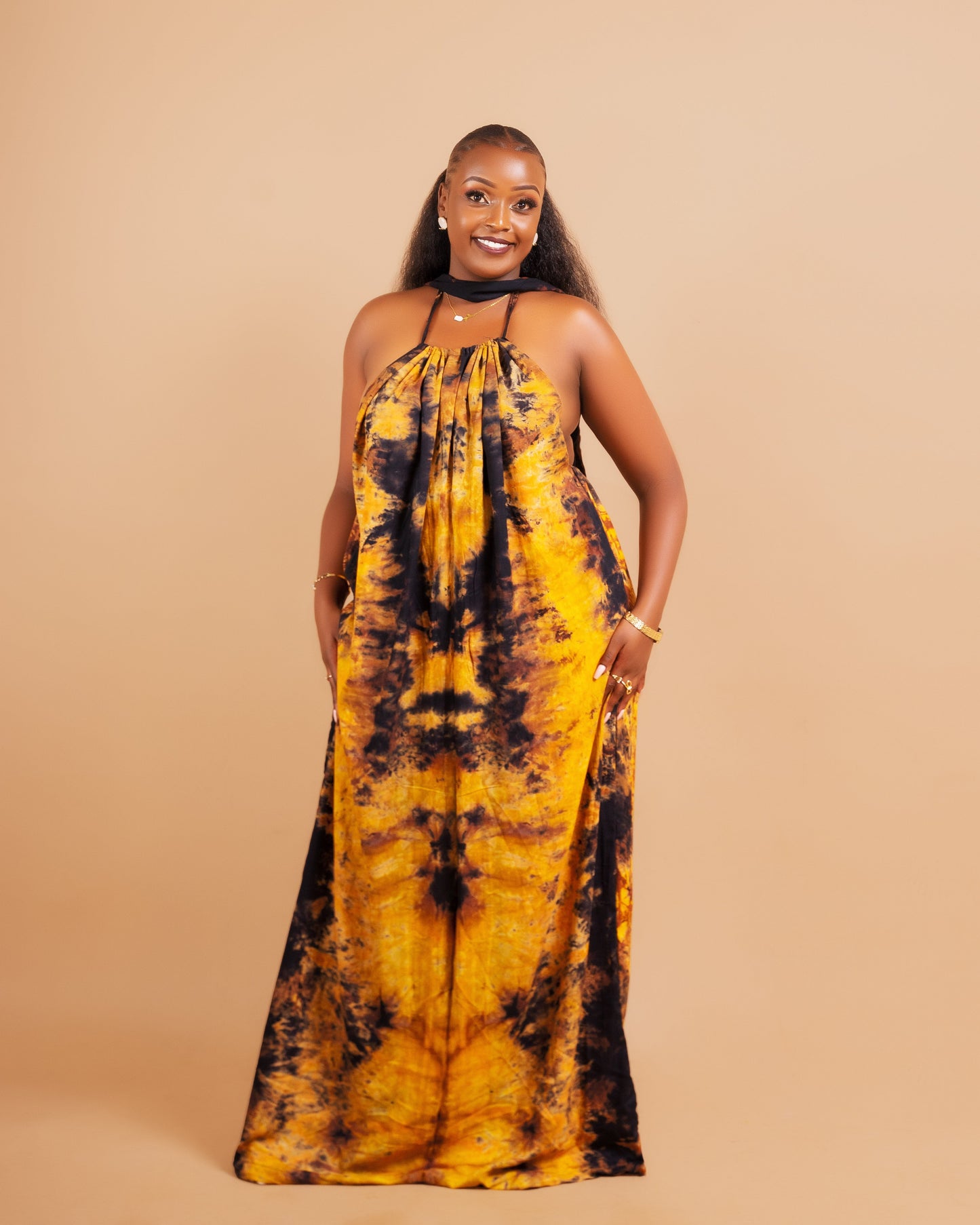 Zia Backless Maxi Dress - Yellow/Black