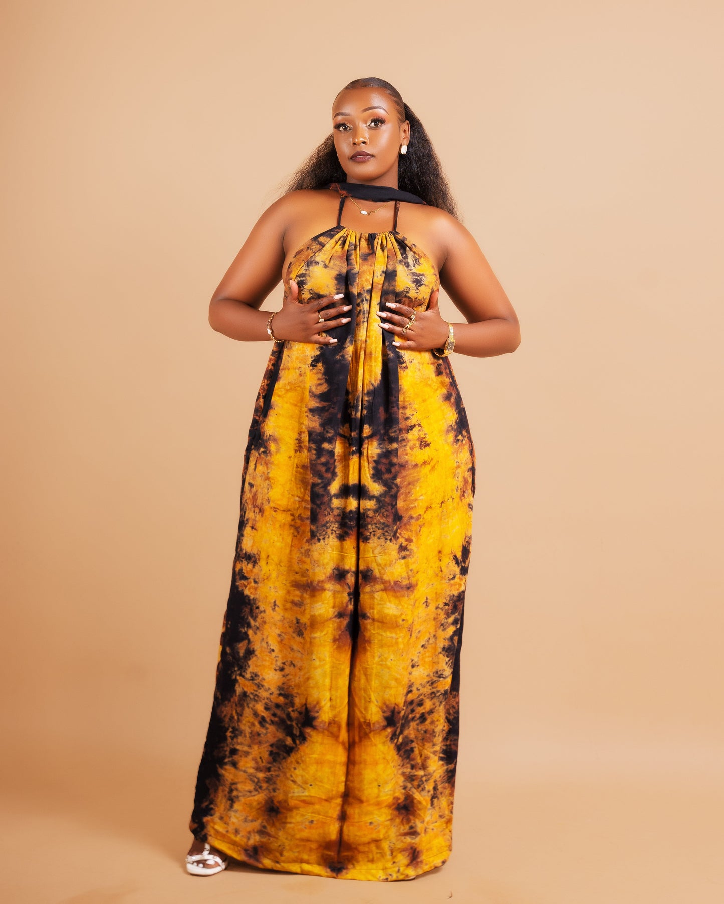 Zia Backless Maxi Dress - Yellow/Black