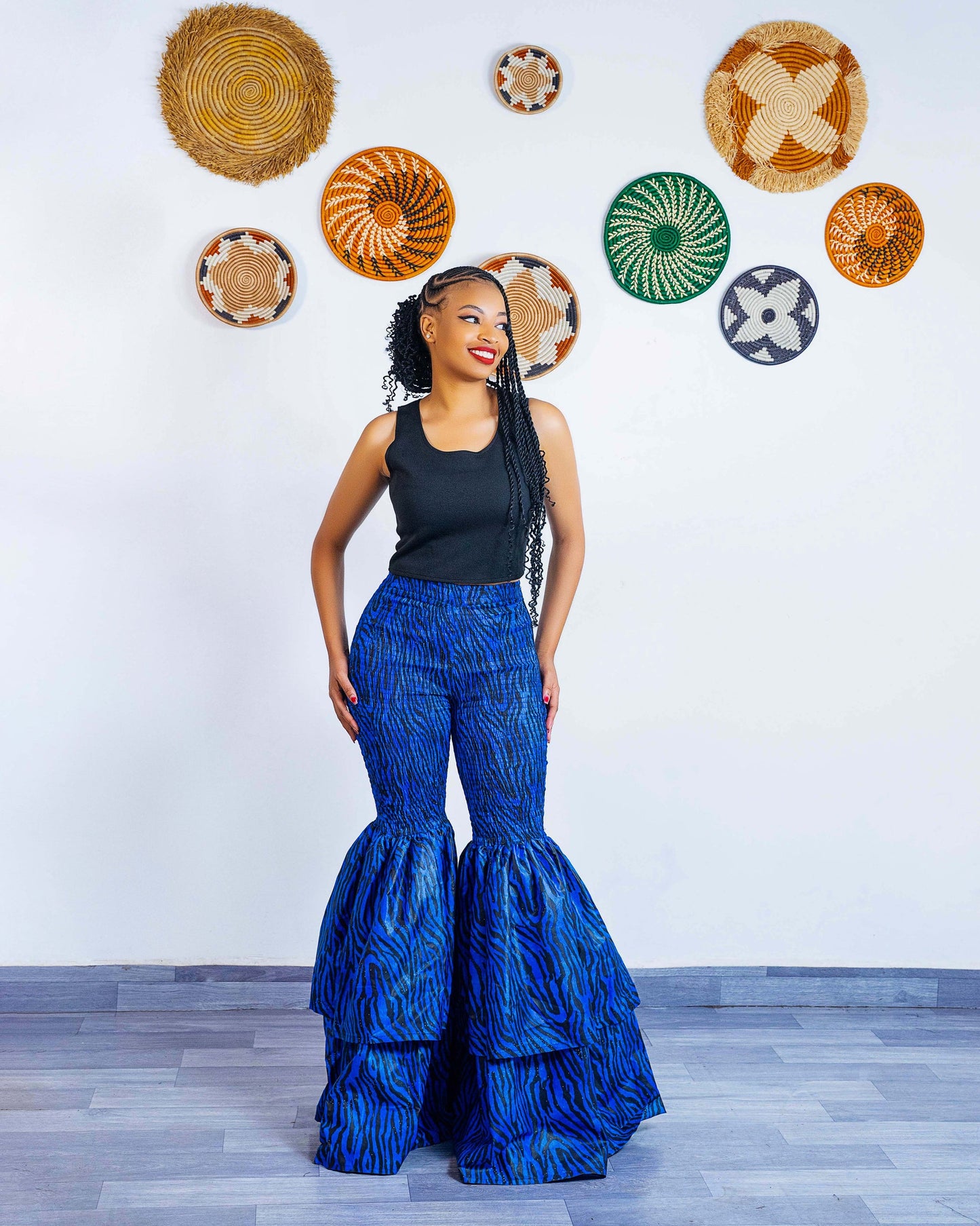 Kimi African Print Bell Bottom Pants - Deep Blue