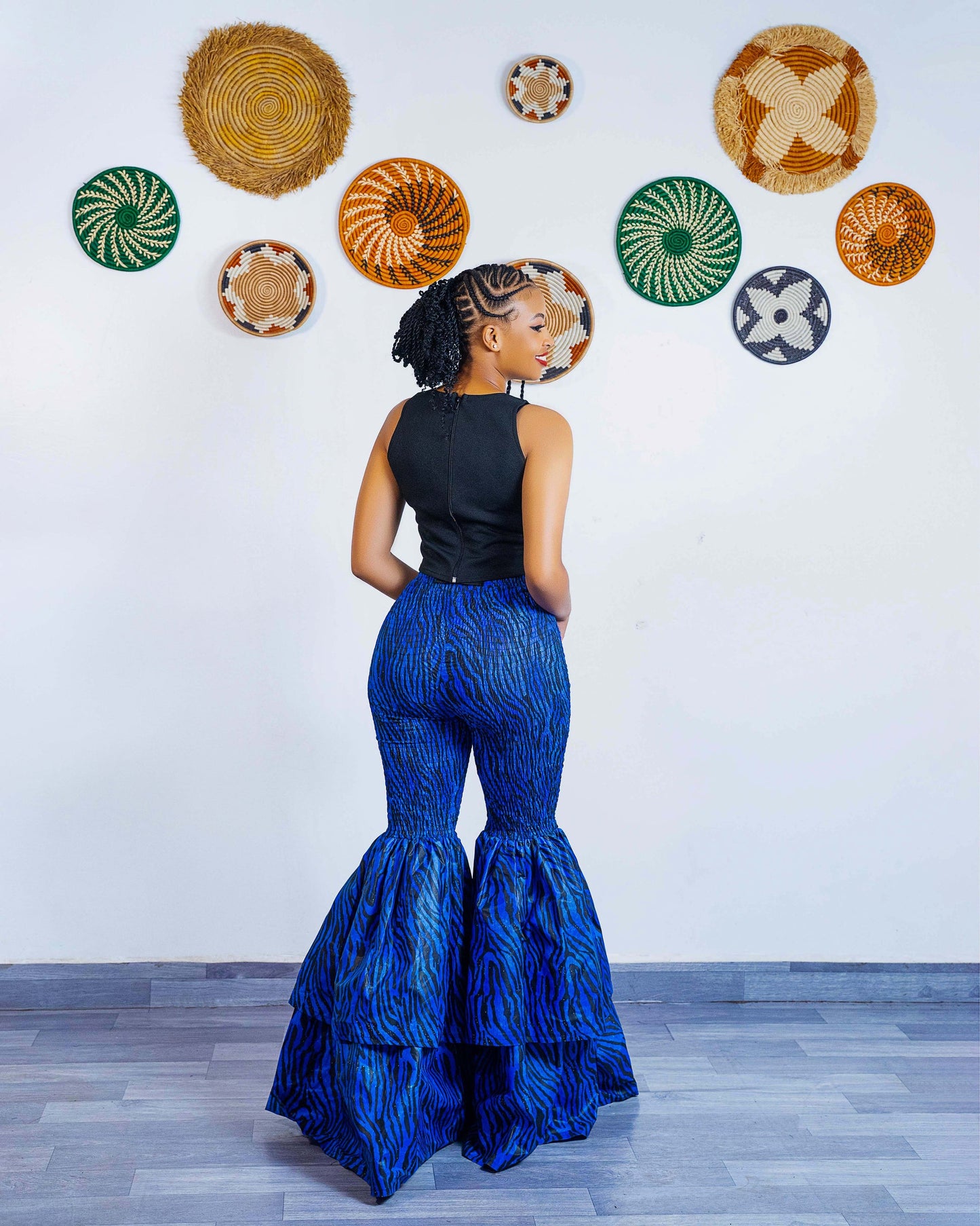 Kimi African Print Bell Bottom Pants - Deep Blue