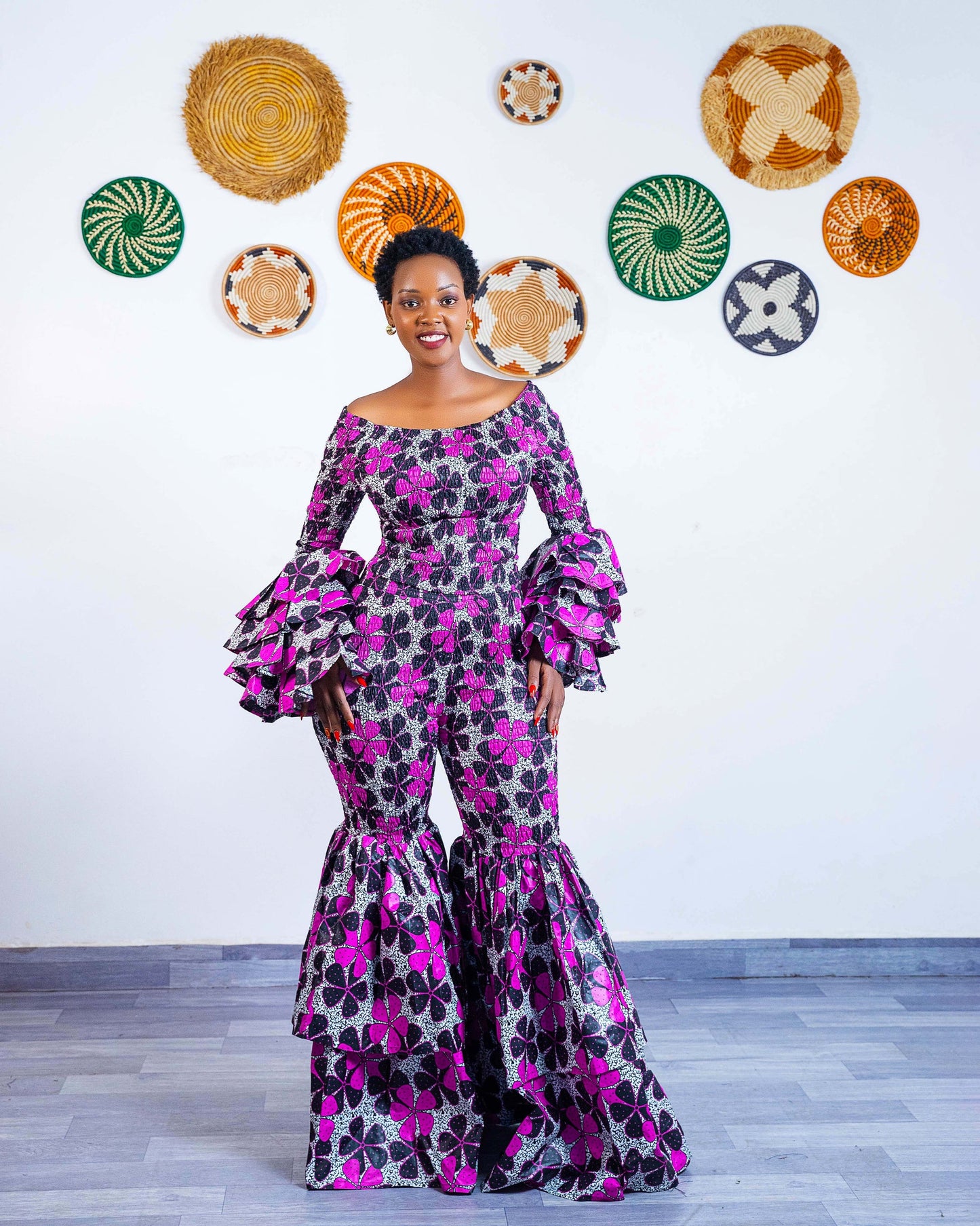 Soso African Print Bell-Sleeve Crop Top  - Pink