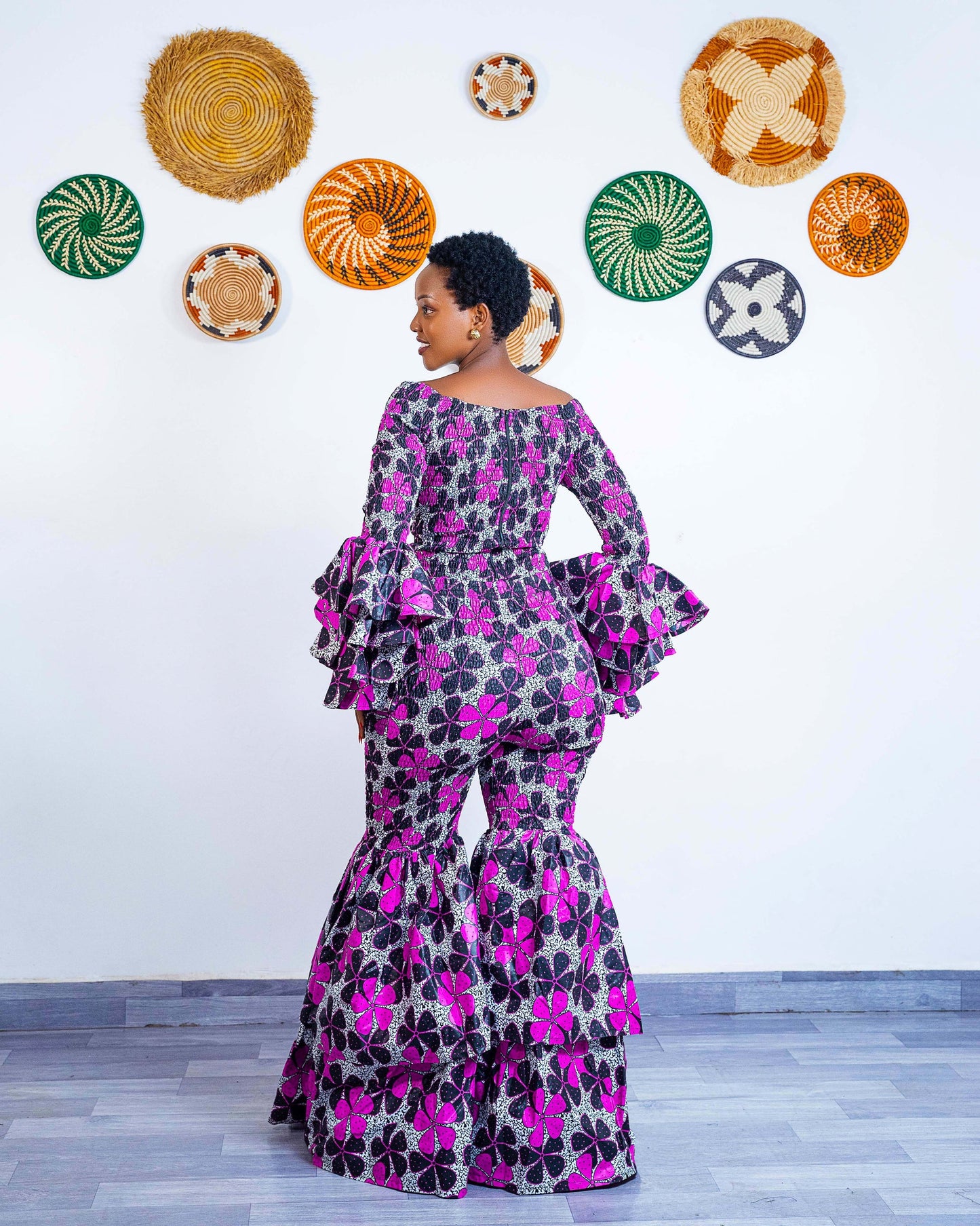 Soso African Print Bell-Sleeve Crop Top  - Pink