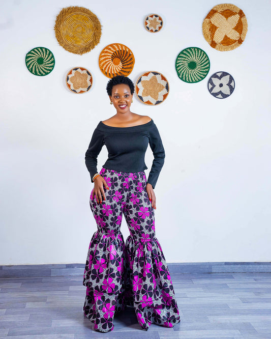 Kimi African Print Bell Bottom Pants  - Pink