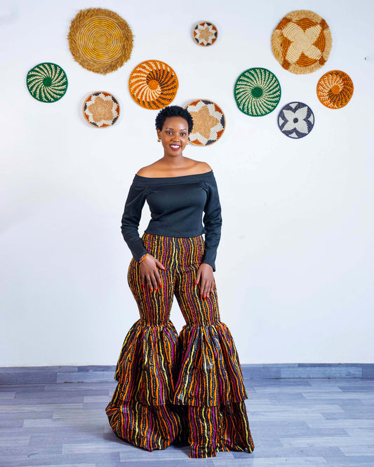 Kimi African Print Bell Bottom Pants  - Brown