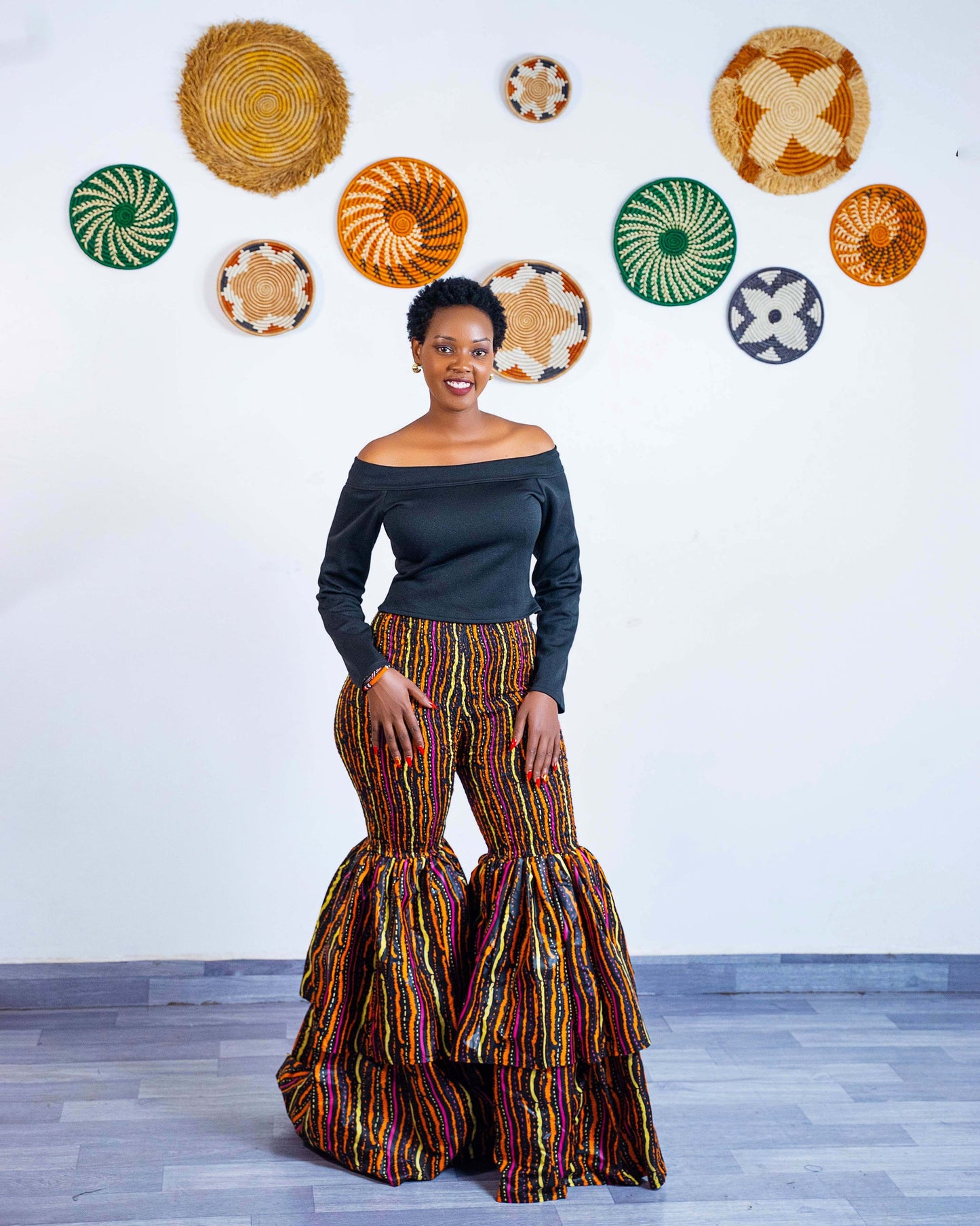 Kimi African Print Bell Bottom Pants  - Orange