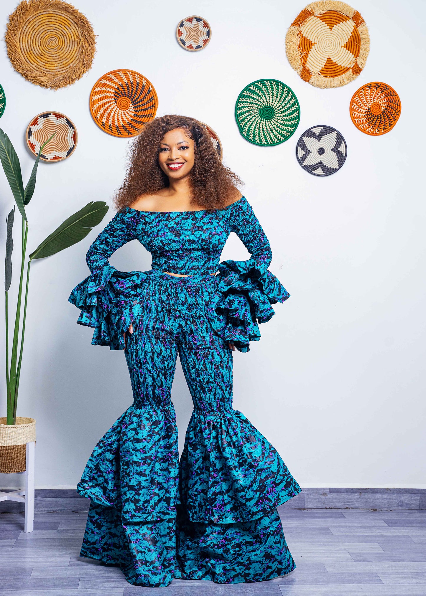 Kimi Ankara Bell Bottom Pant set - Blue