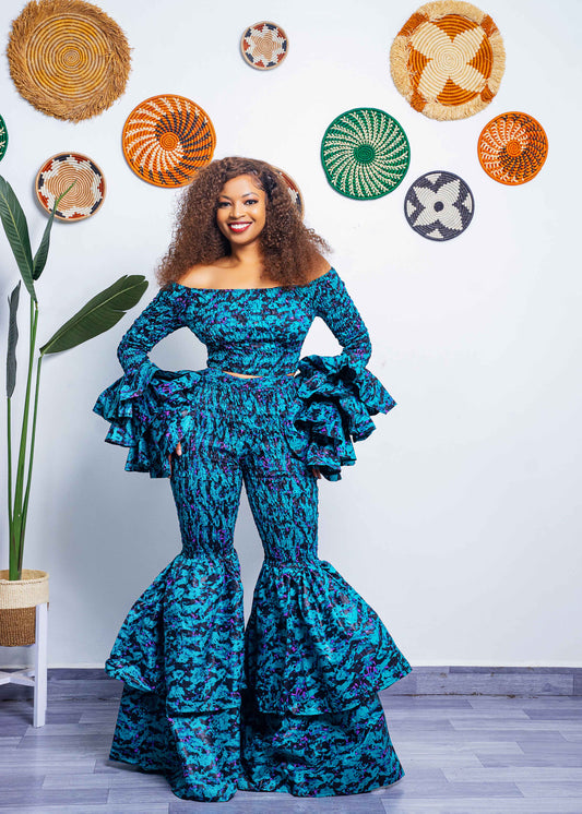 Kimi Ankara Bell Bottom Pant set - Blue