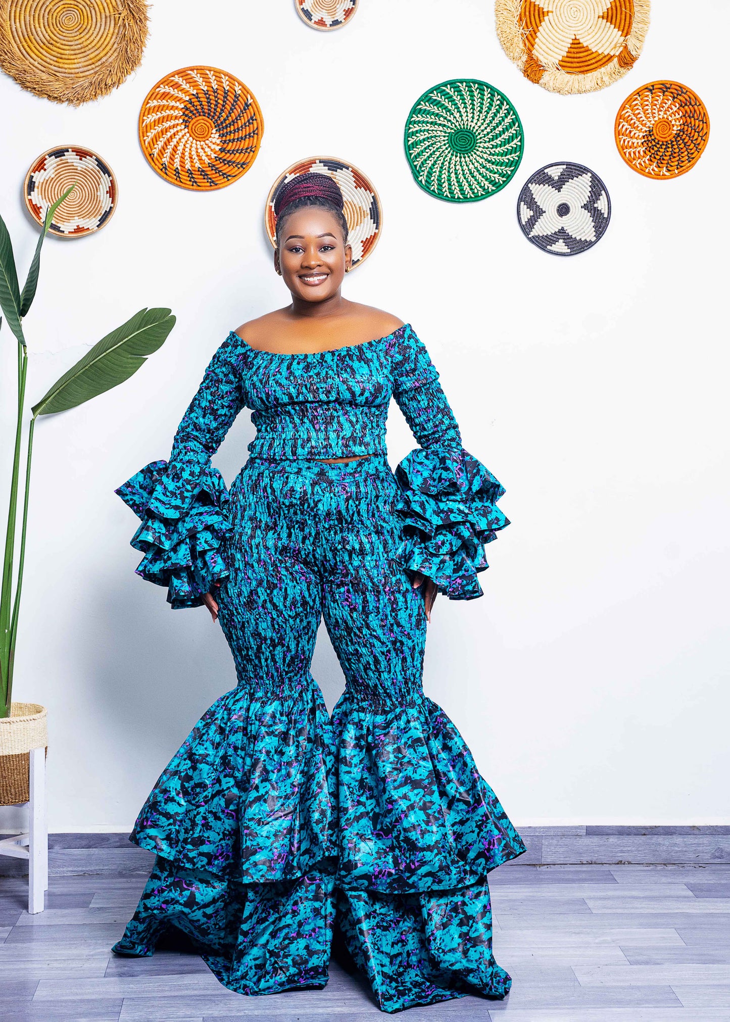 Kimi Ankara Bell Bottom Pant set - Blue