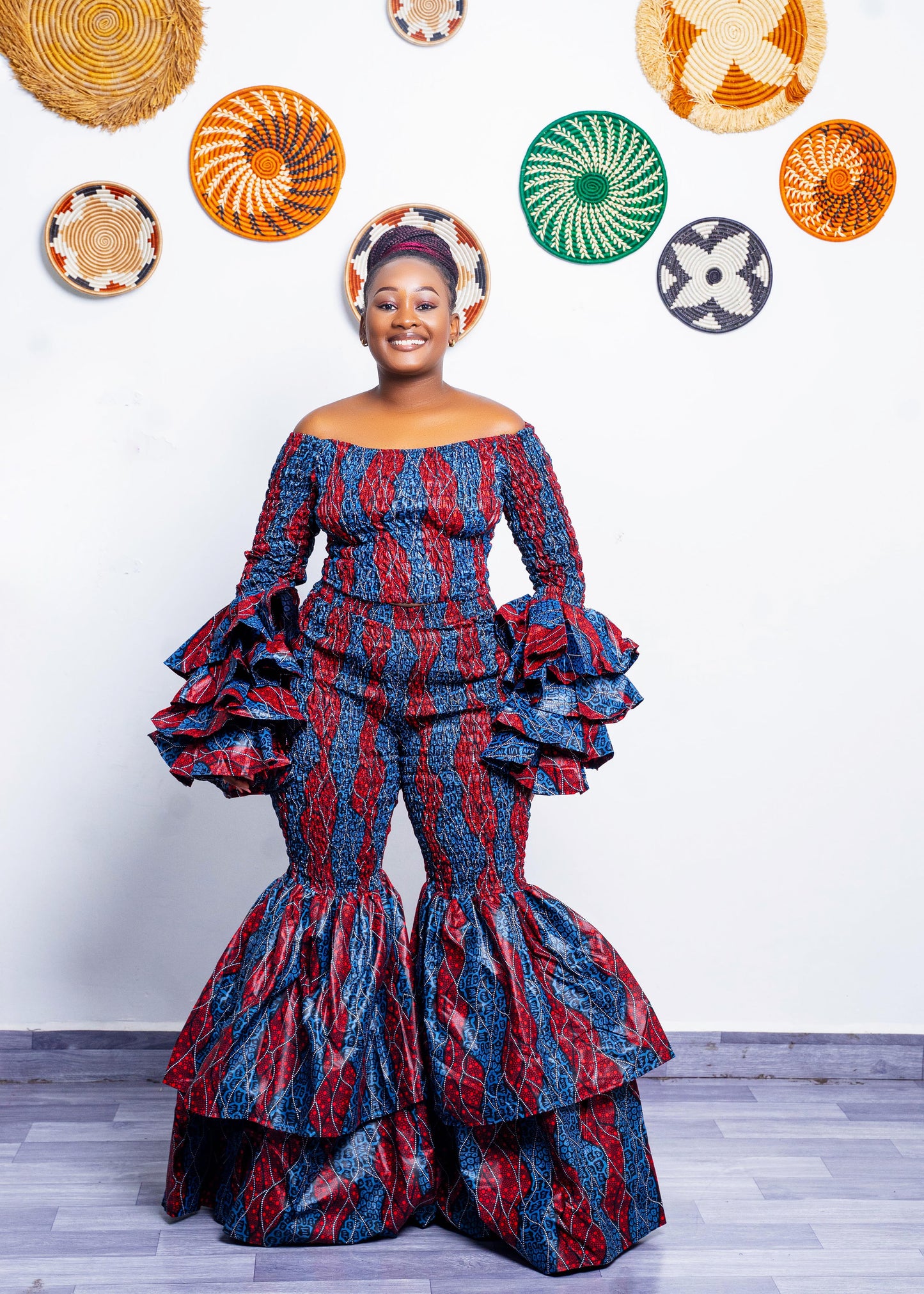 Kimi Ankara Bell Bottom Pant set - Navy Blue