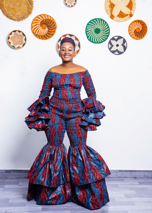 Kimi Ankara Bell Bottom Pant set - Navy Blue