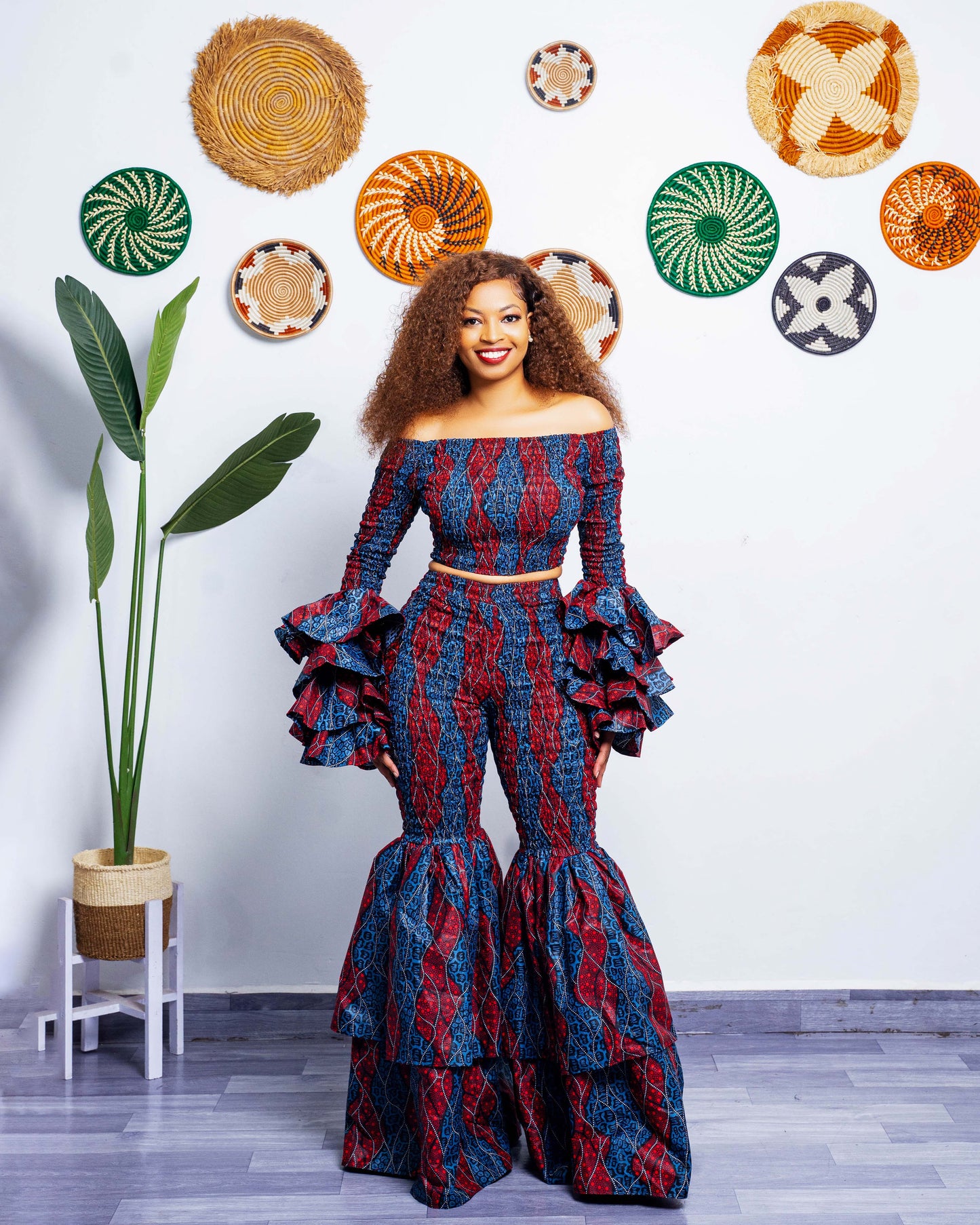 Kimi Ankara Bell Bottom Pant set - Navy Blue