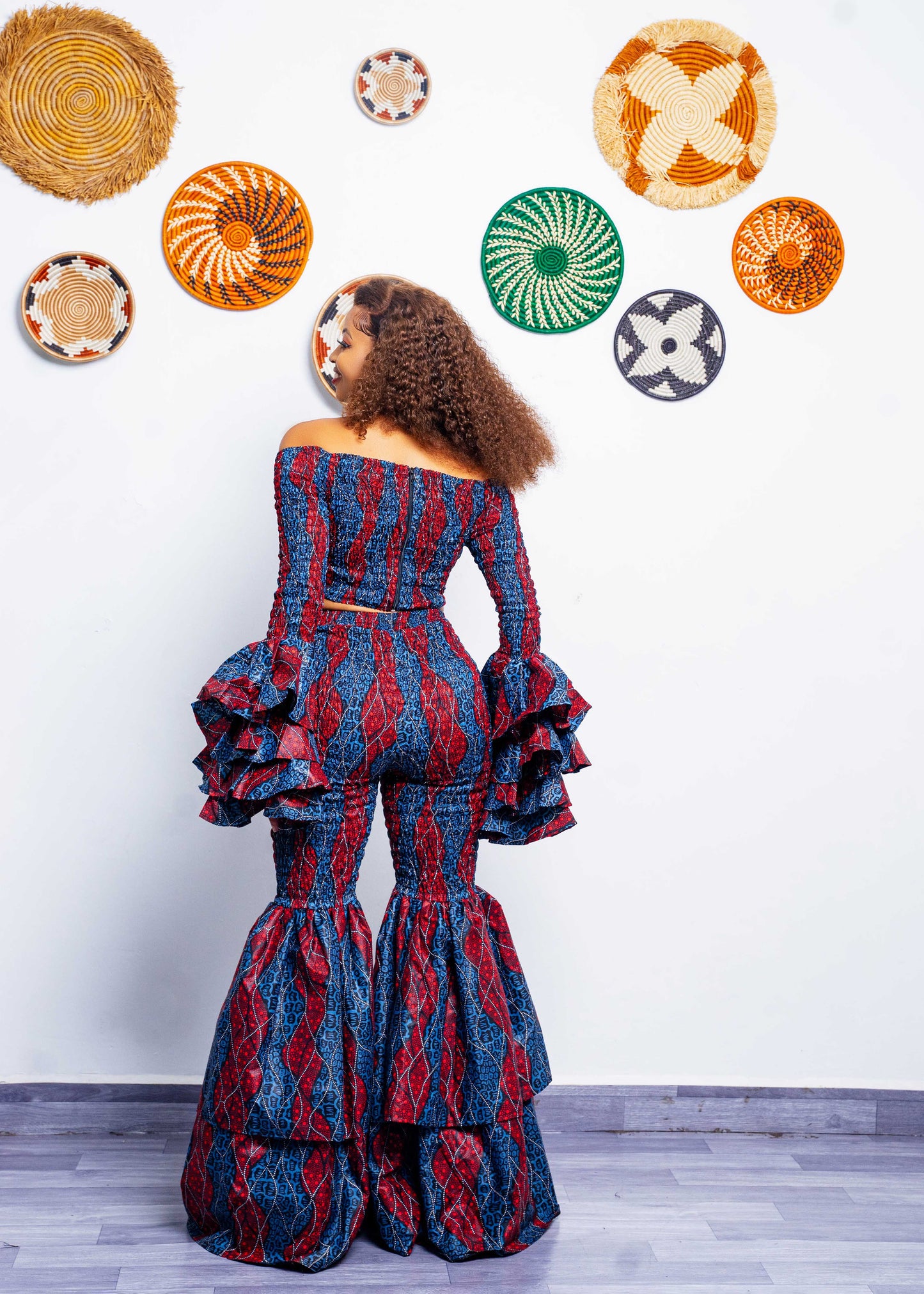 Kimi Ankara Bell Bottom Pant set - Navy Blue