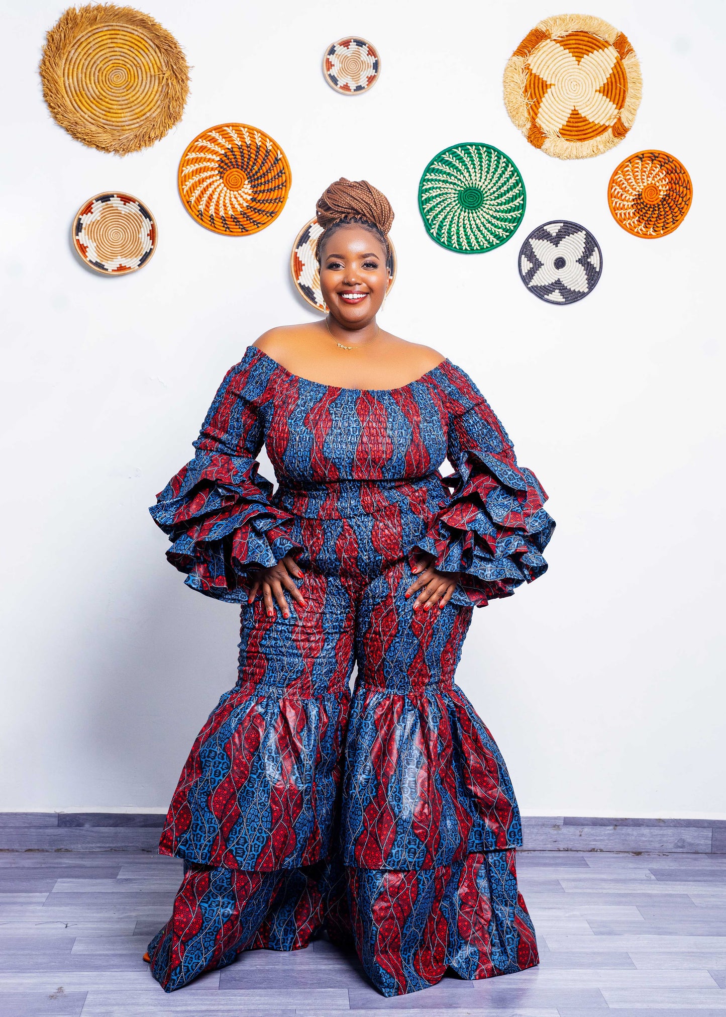 Kimi Ankara Bell Bottom Pant set - Navy Blue