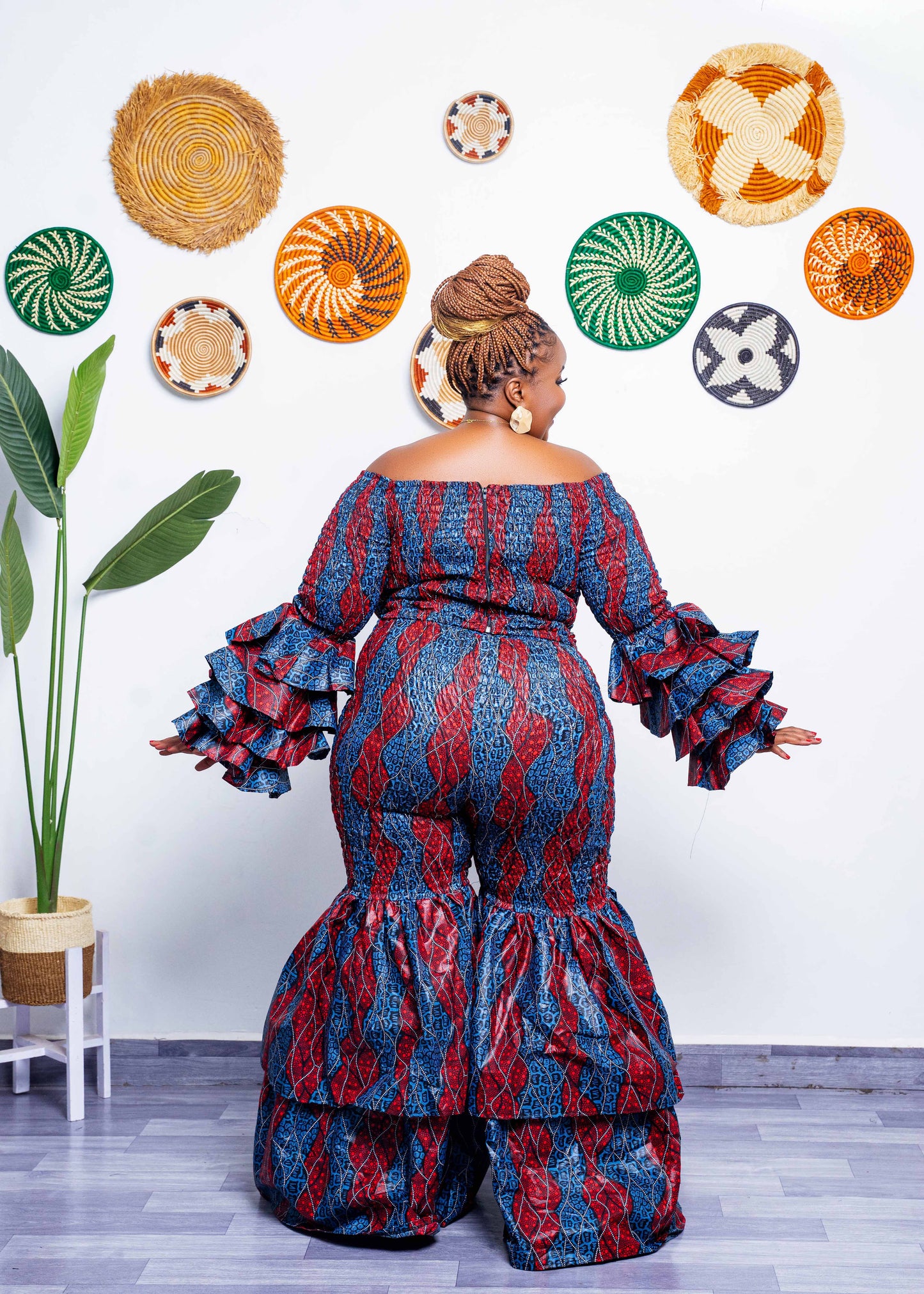 Kimi Ankara Bell Bottom Pant set - Navy Blue