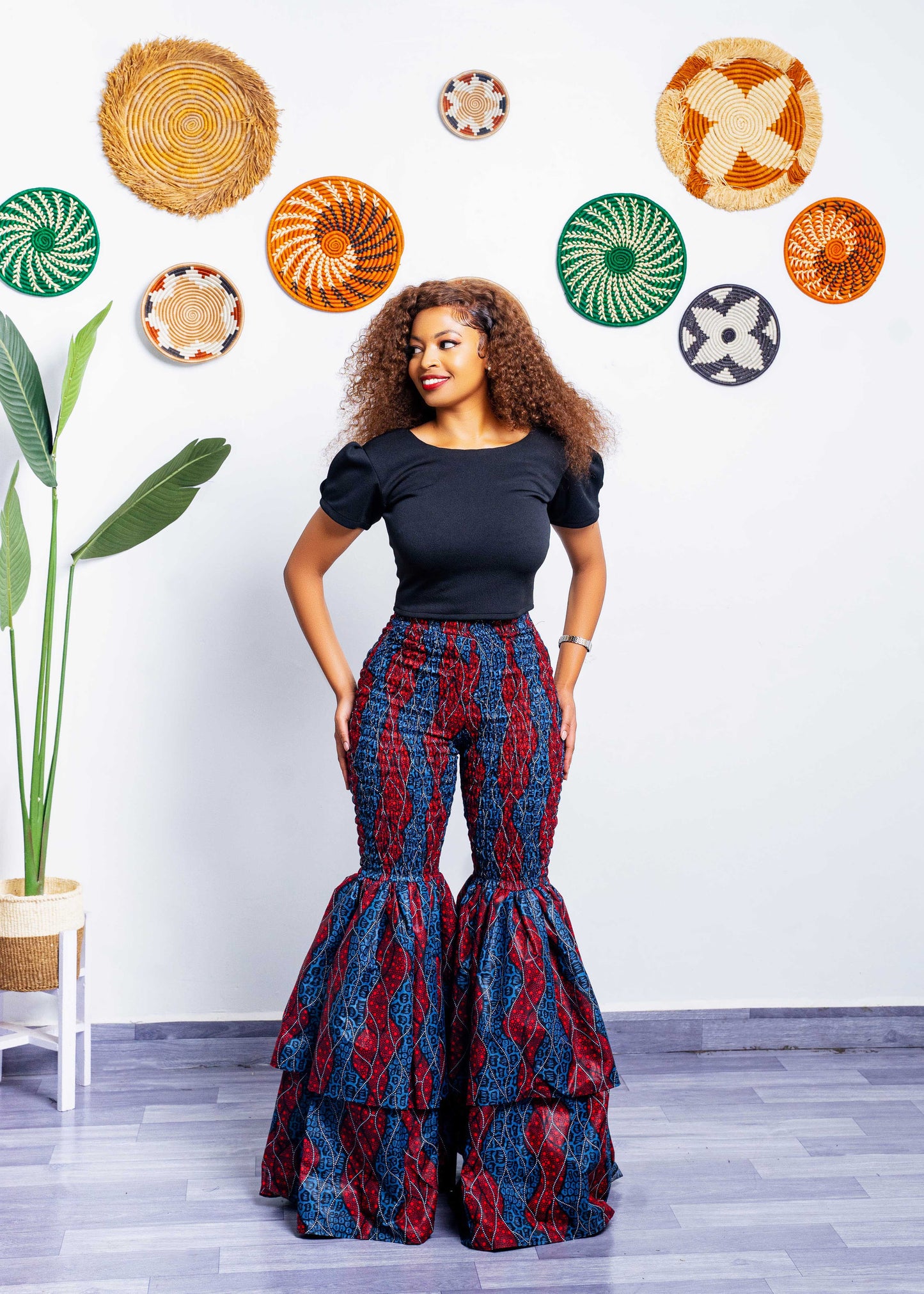 Kimi Ankara Bell Bottom Pant set - Navy Blue