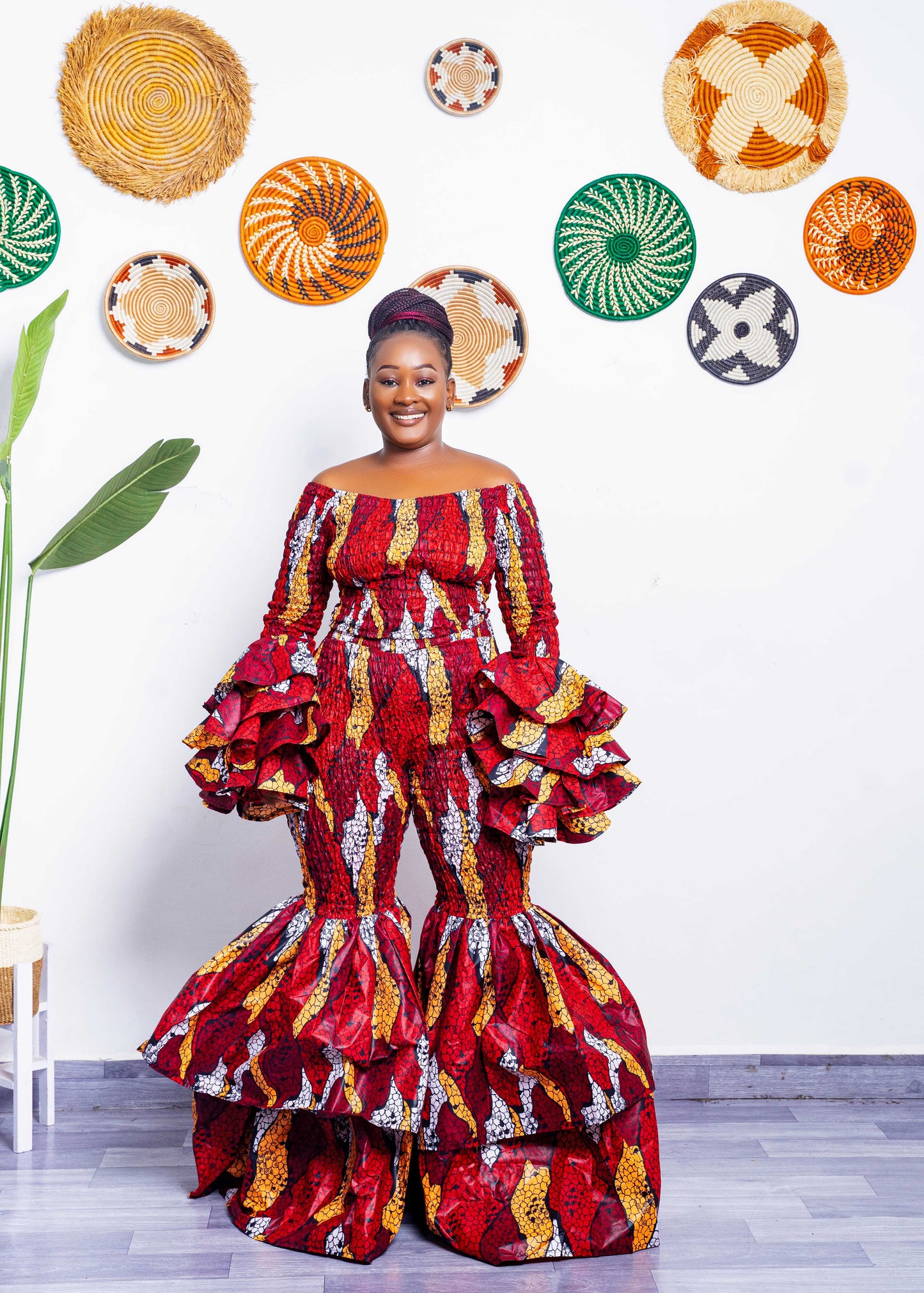 Kimi Ankara Bell Bottom Pant set - Red