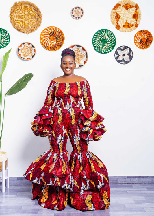 Kimi Ankara Bell Bottom Pant set - Red