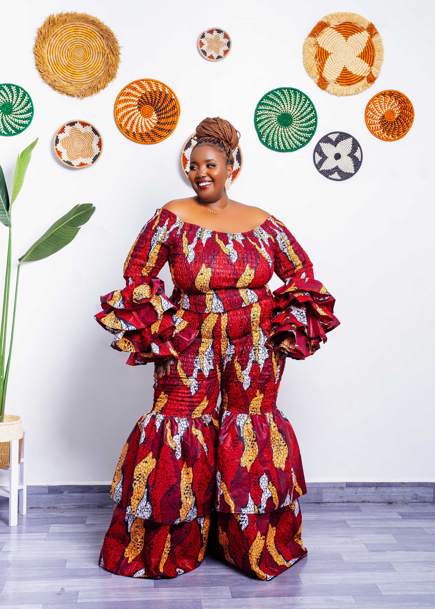 Kimi Ankara Bell Bottom Pant set - Red