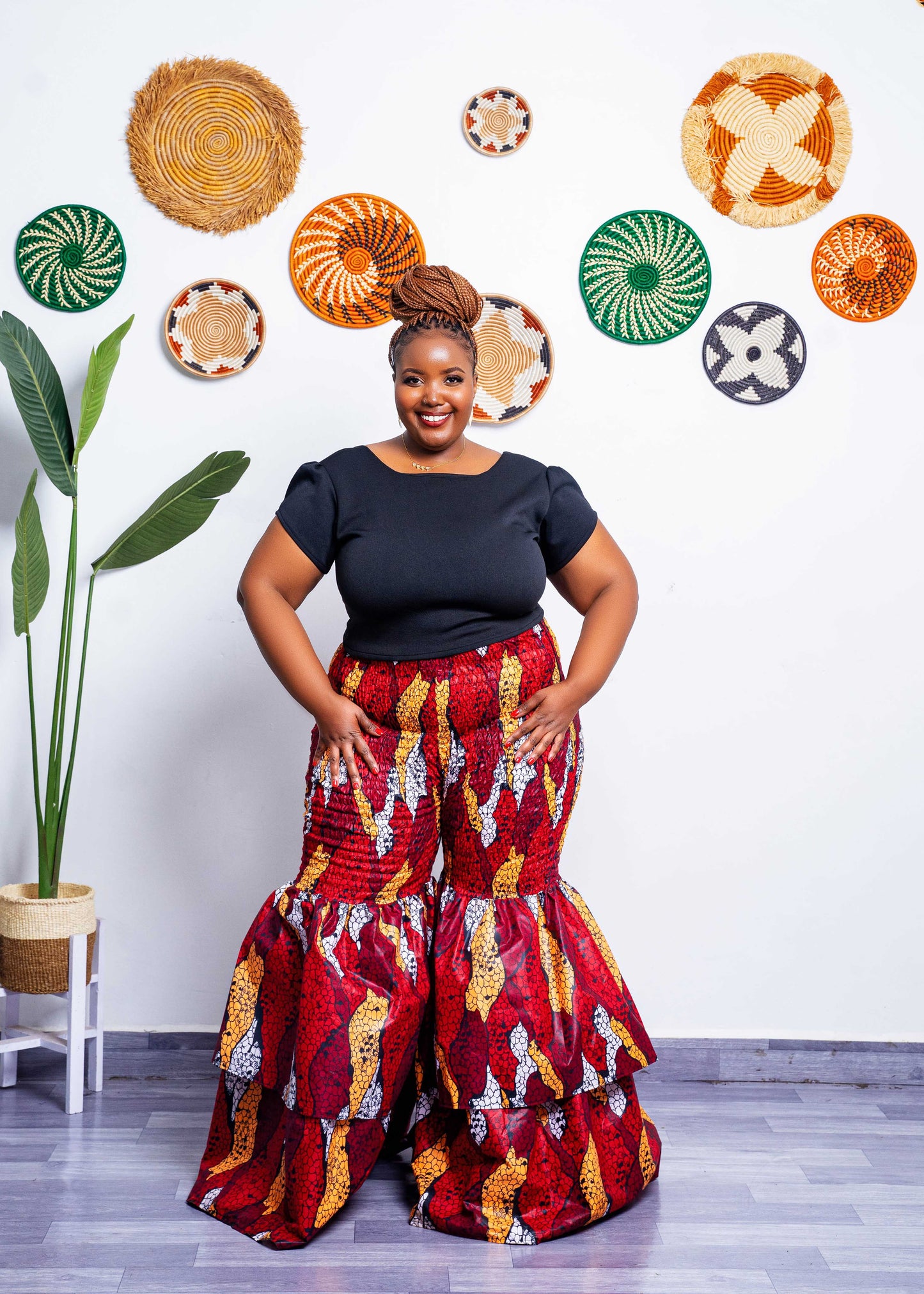 Kimi Ankara Bell Bottom Pant set - Red