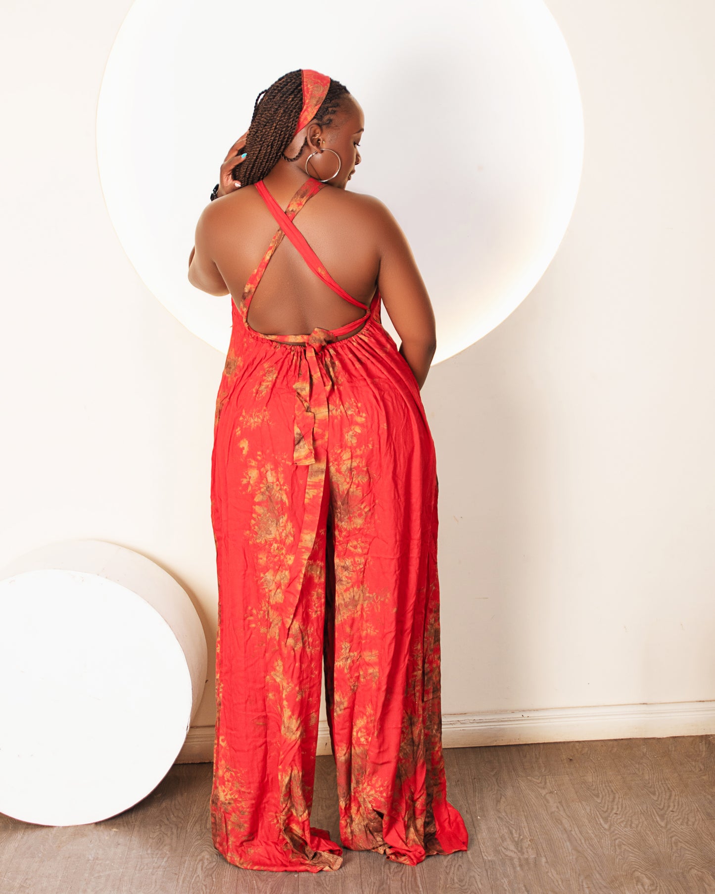 Wema Women's Tie-dye  Backless Jumpsuit - Red/Orange