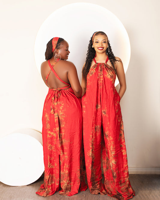Wema Women's Tie-dye  Backless Jumpsuit - Red/Orange