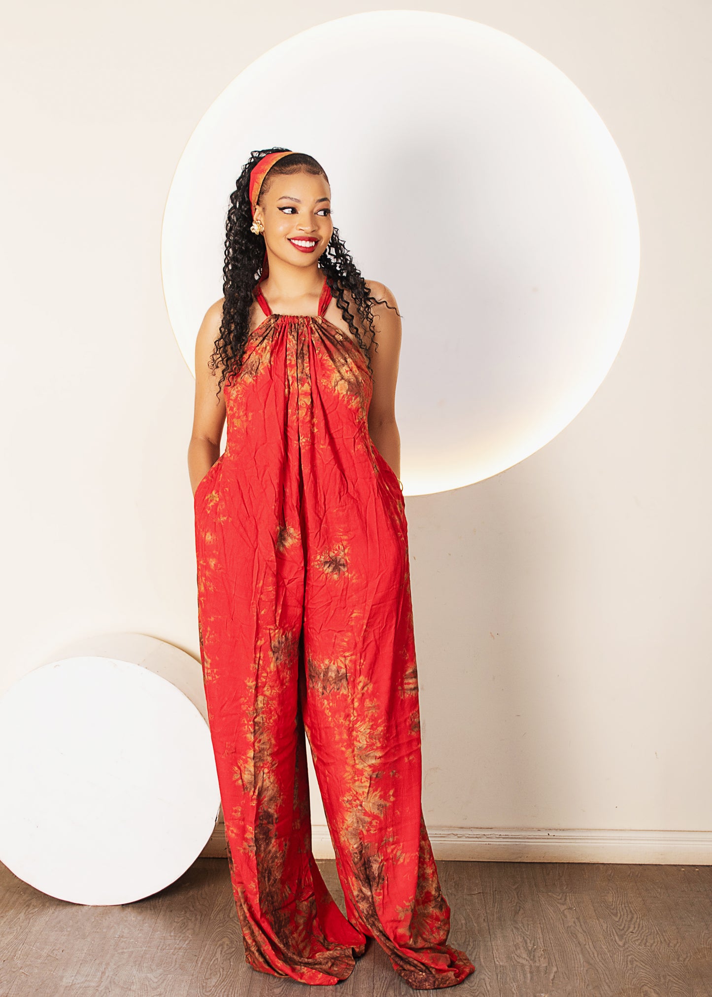 Wema Women's Tie-dye  Backless Jumpsuit - Red/Orange