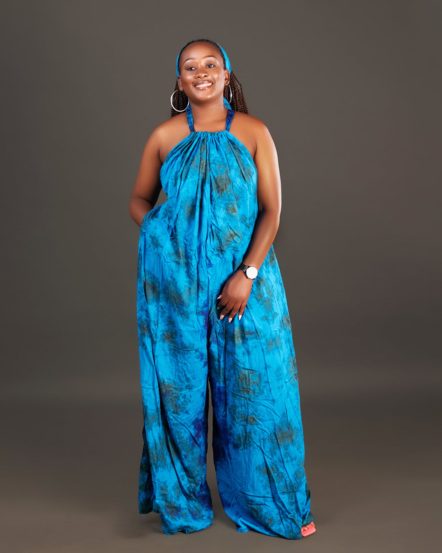 Wema Women's Tie-dye  Backless Jumpsuit- Blue