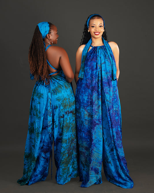 Wema Women's Tie-dye  Backless Jumpsuit- Blue