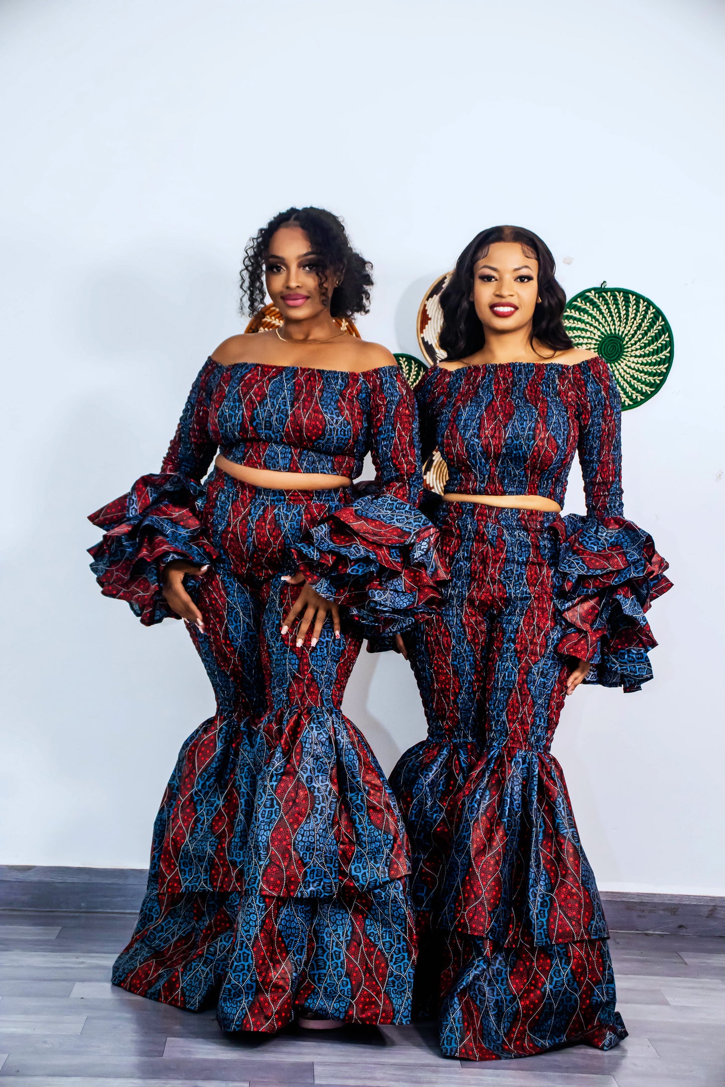 Zuri Women's African Print Top with Dramatic Sleeves - Maroon