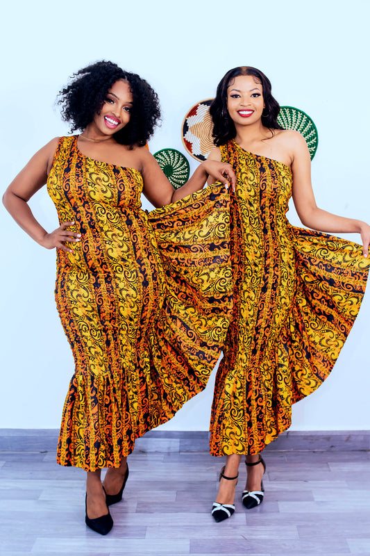 Zarah Women's African Print One-shoulder Ruffle Dress