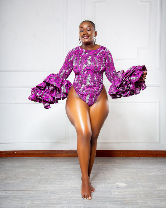 Koko Women's African Print Body Suit - Purple