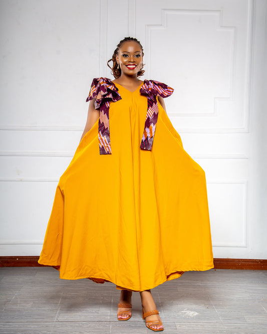 Maya Women's Free Flowing Dress with African Print Sleeves