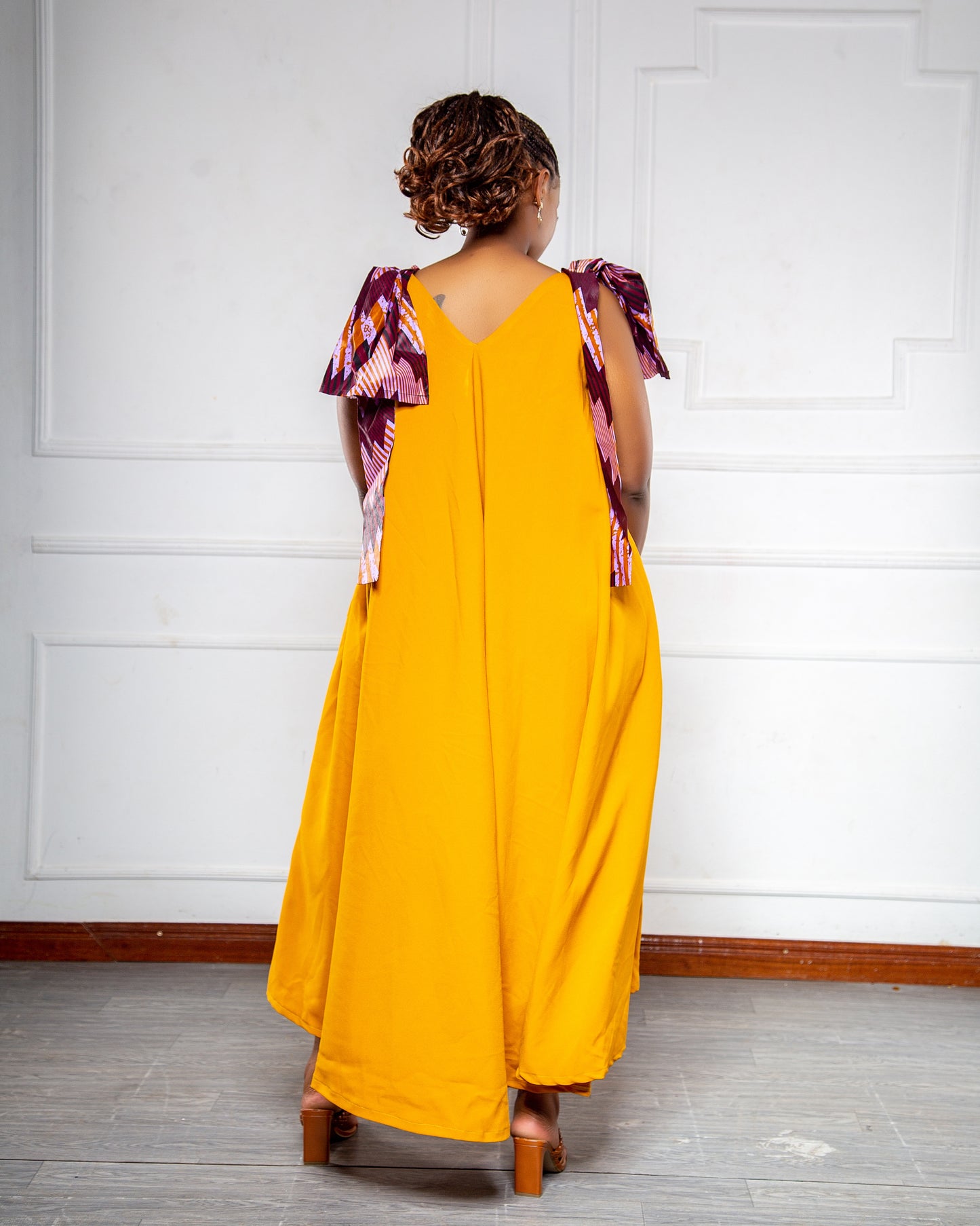 Maya Women's Free Flowing Dress with African Print Sleeves