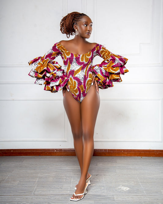 Koko Women's African Print Body Suit - Brown