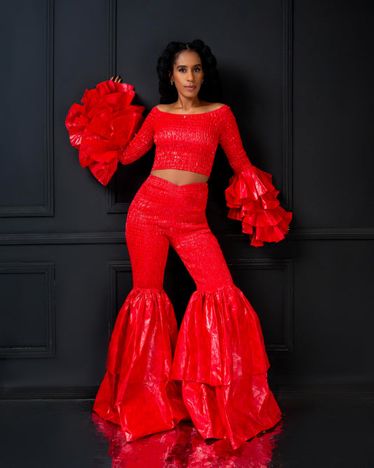 Kimi Ankara Bell Bottom Pant set - Red