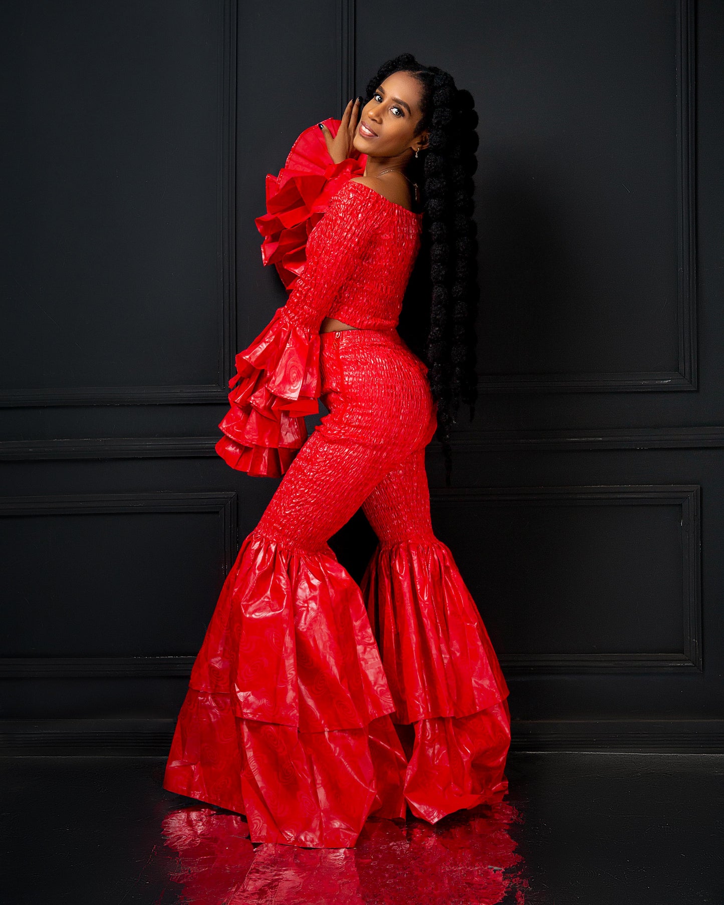 Kimi Ankara Bell Bottom Pant set - Red