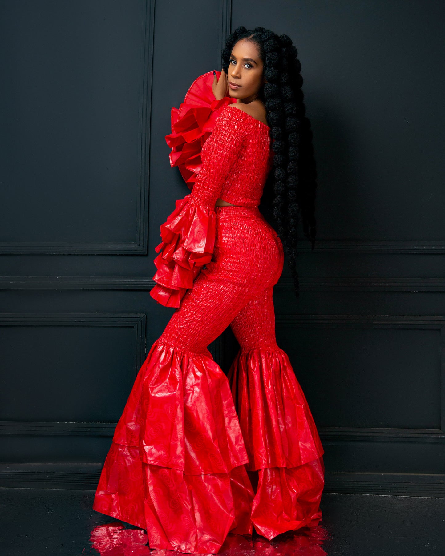 Kimi Ankara Bell Bottom Pant set - Red