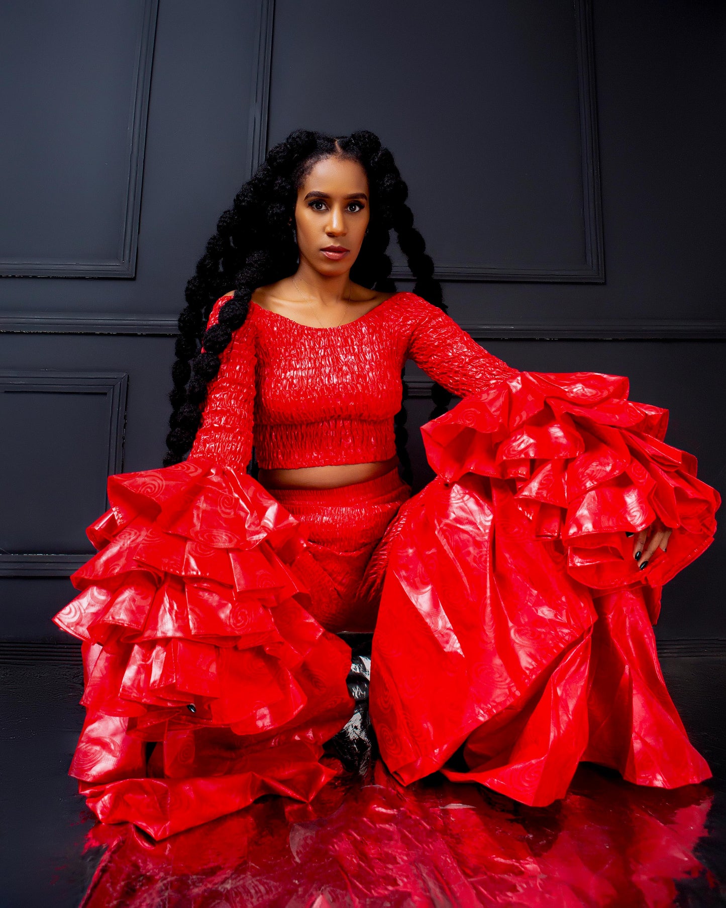 Kimi Ankara Bell Bottom Pant set - Red