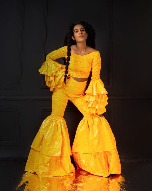Kimi Ankara Bell Bottom Pant set - Yellow