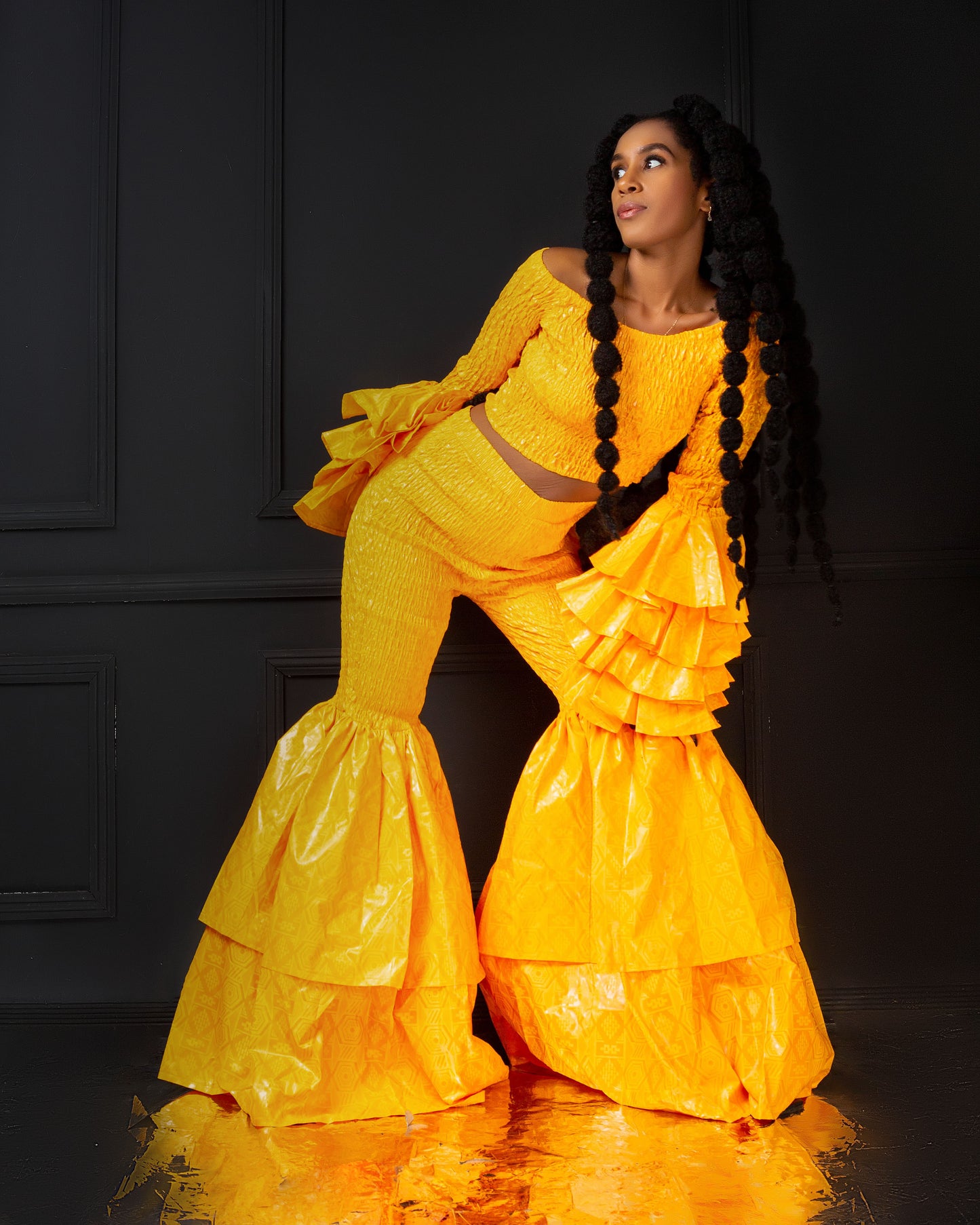 Kimi Ankara Bell Bottom Pant set - Yellow