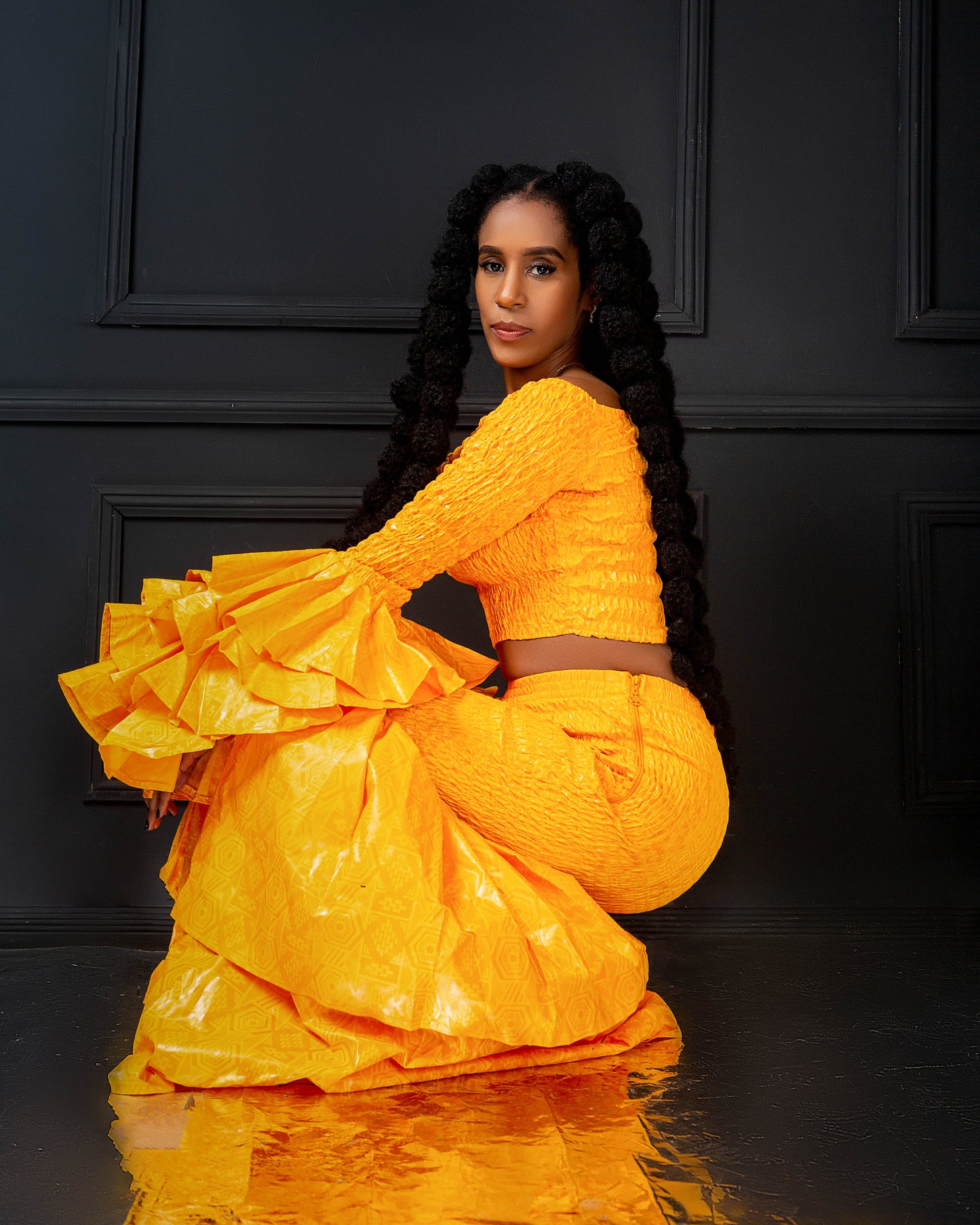 Kimi Ankara Bell Bottom Pant set - Yellow