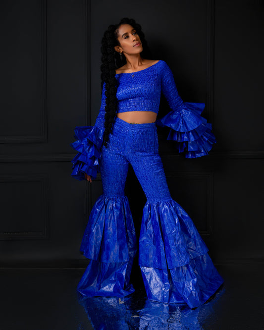Kimi Ankara Bell Bottom Pant set - Blue