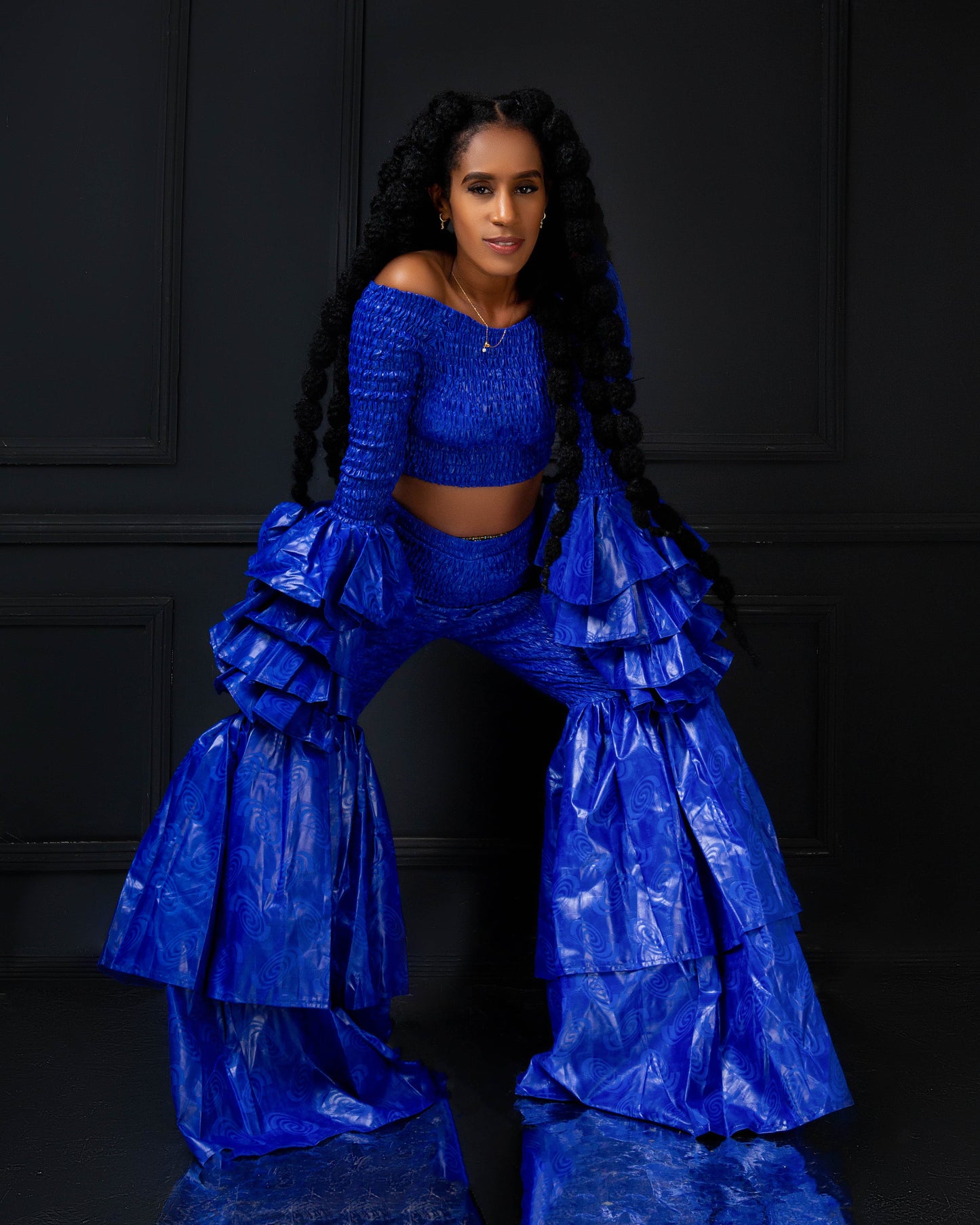 Kimi Ankara Bell Bottom Pant set - Blue